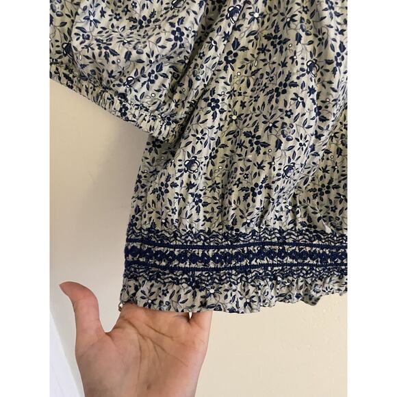 Madewell Top Women's Small Blue Jeanette Florentine Floral Crop Embroidered - Picture 4 of 7